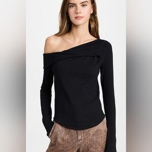 We The Free Women's Black Off-Shoulder Long Sleeve Ribbed Top Size Large